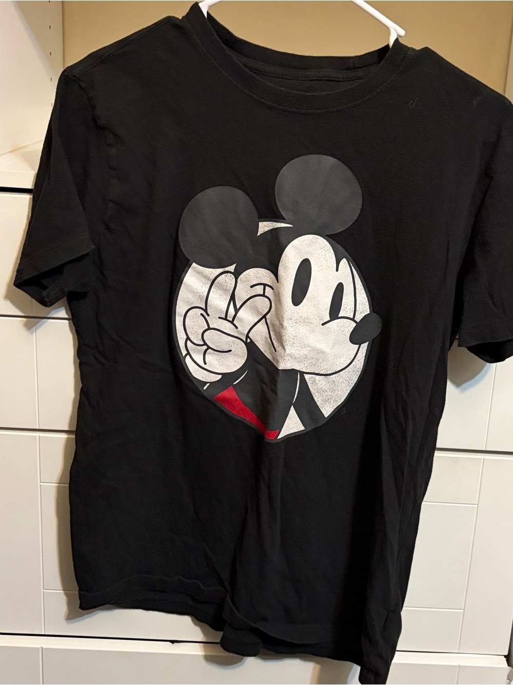 Disney Black Short Sleeve Tee with White & Red Mickey Peace Graphic